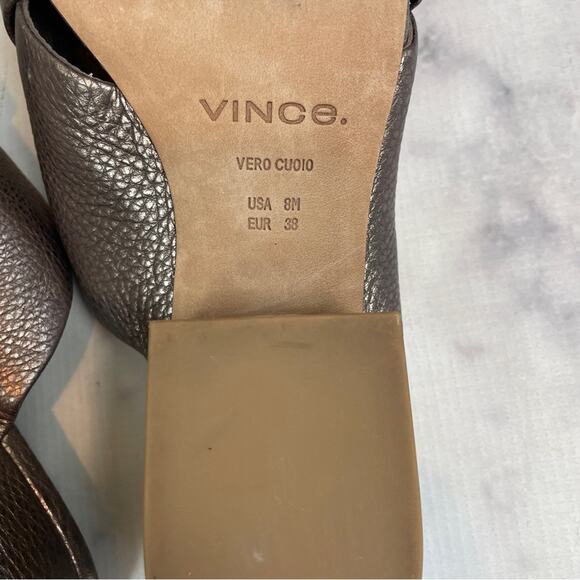 Vince Karsen Metallic Pebbled Leather Slide Sandals - Picture 10 of 12